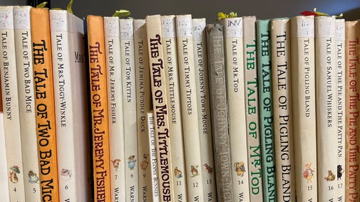 A selection of Beatrix Potter's Little White Books in the Wray internal Library